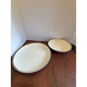 Empress China Modern Era 914 Serving Set Chop Plate & Bowl Platinum Trim Japan